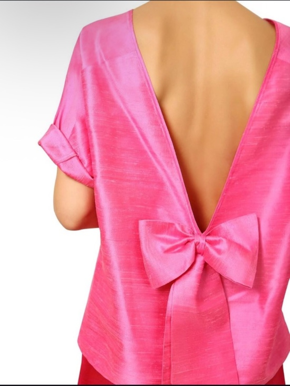 È LEI Vibrant Pink Silk Open Back Bow Detail Blouse